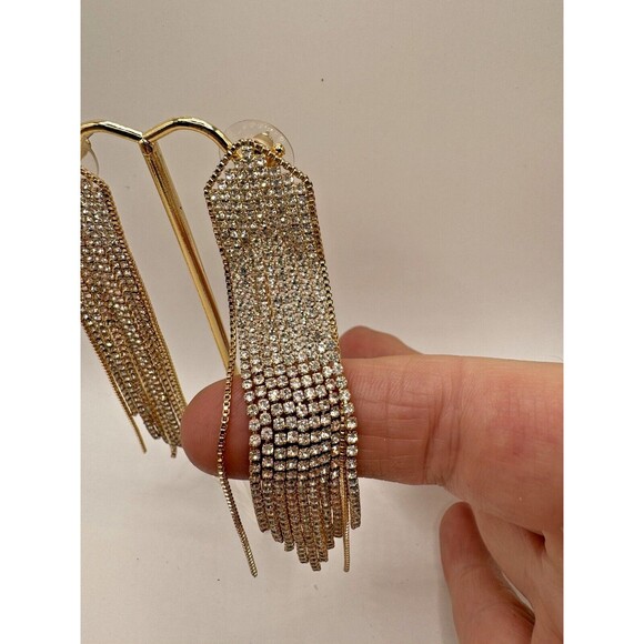 Lese Majeste Cascade Earrings Crystal Gold Tone 4" Long Post Back - Picture 4 of 6